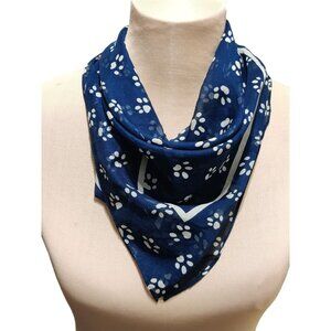 Womens Scarf Blue Paw Print Vintage Square Lightweight Novelty Animal Accessory